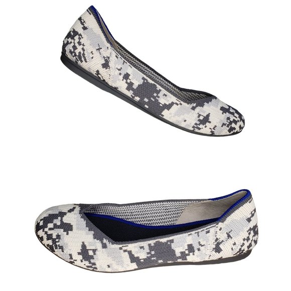 Rothys The Flat Size 7 Ash Camo Round Toe Retired 37.5 EU Gray Cream Com… - Picture 1 of 8